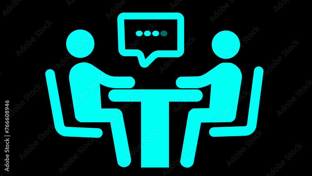 Two people sitting at a table with speech business planning on black background Two people sitting at a table with speech business planning on black background