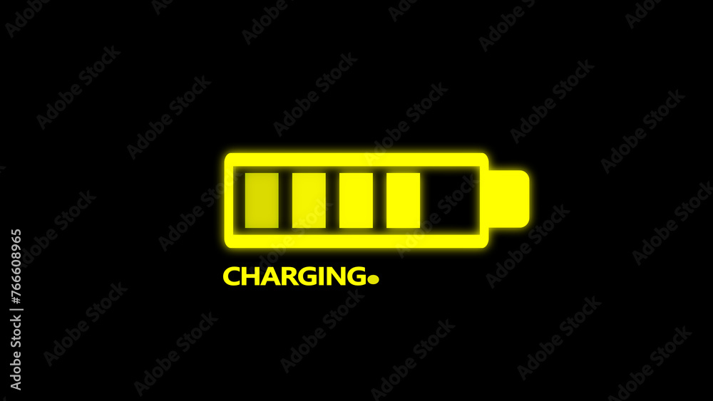 Battery charge on black background. Graphic Animation of Floating Battery on the digital grid are being fully charged. Battery charge on black background. Graphic Animation of Floating Battery on the digital grid are being fully charged.