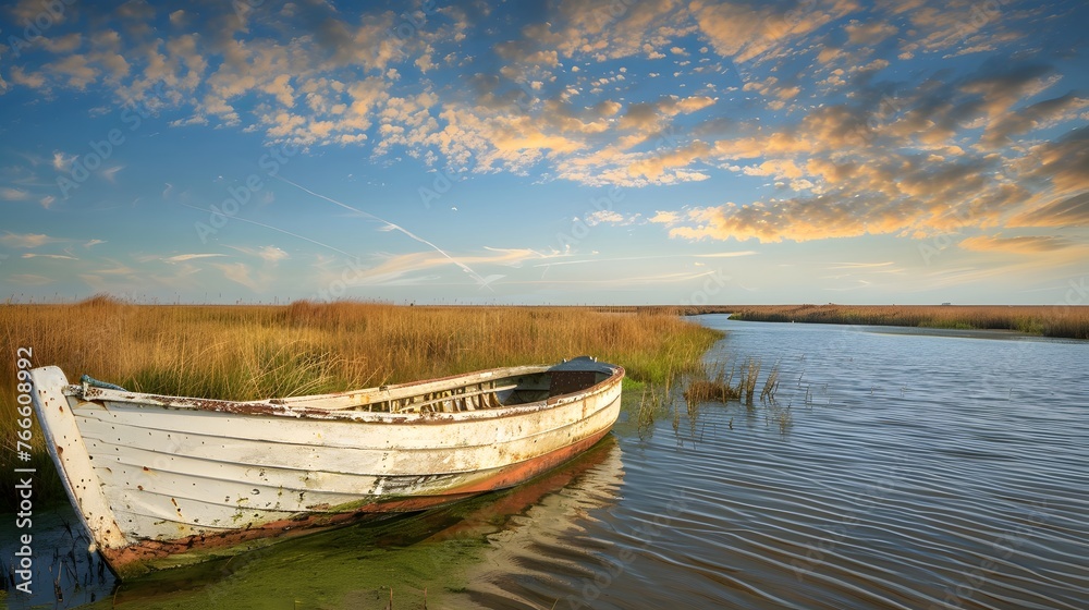 Morning light on an aging boat in Norfolk England s Thornham harbor With copyspace for text
Morning light on an aging boat in Norfolk England s Thornham harbor With copyspace for text