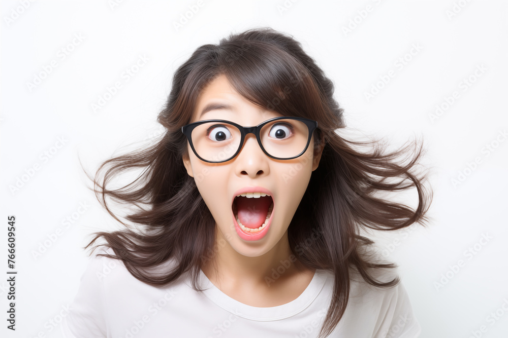 Teen pretty Japanese girl over isolated white background with glasses Teen pretty Japanese girl over isolated white background with glasses