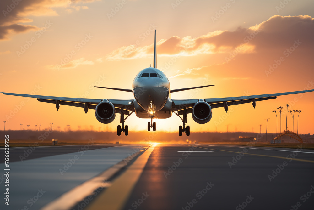 airplane taking off from an airport runway airplane taking off from an airport runway