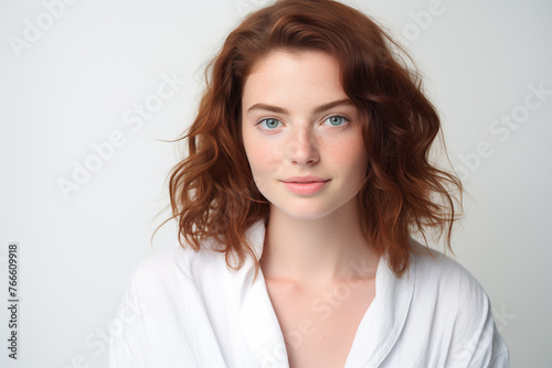 Young pretty brunette girl over isolated white background in a bathrobe