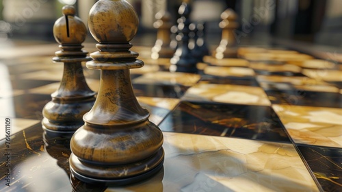 3D rendering Chess pieces game playing on chessboard for business strategy. AI generated image