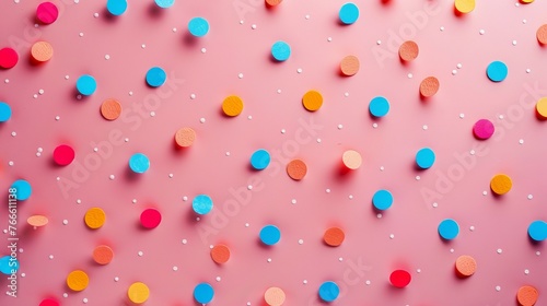 Polka dots scattered randomly on a bright background