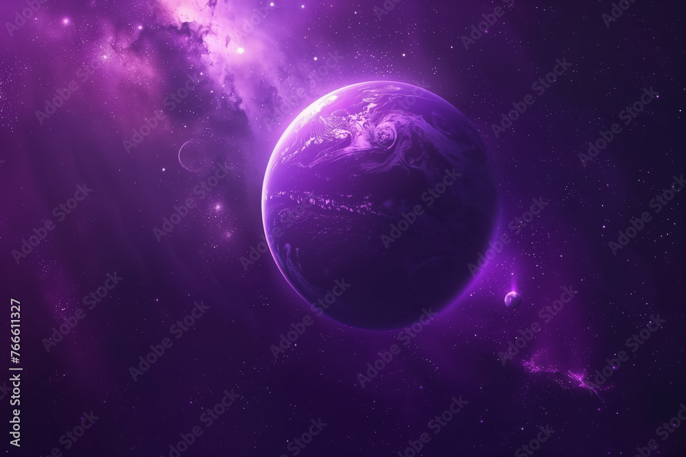 Planet image, unreal galaxy image purple background with space for design Planet image, unreal galaxy image purple background with space for design