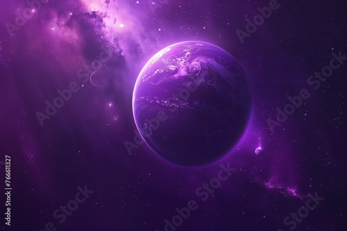 Planet image, unreal galaxy image purple background with space for design