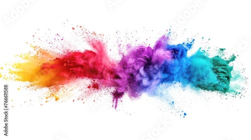 multicolored explosion of rainbow powder paint isolated