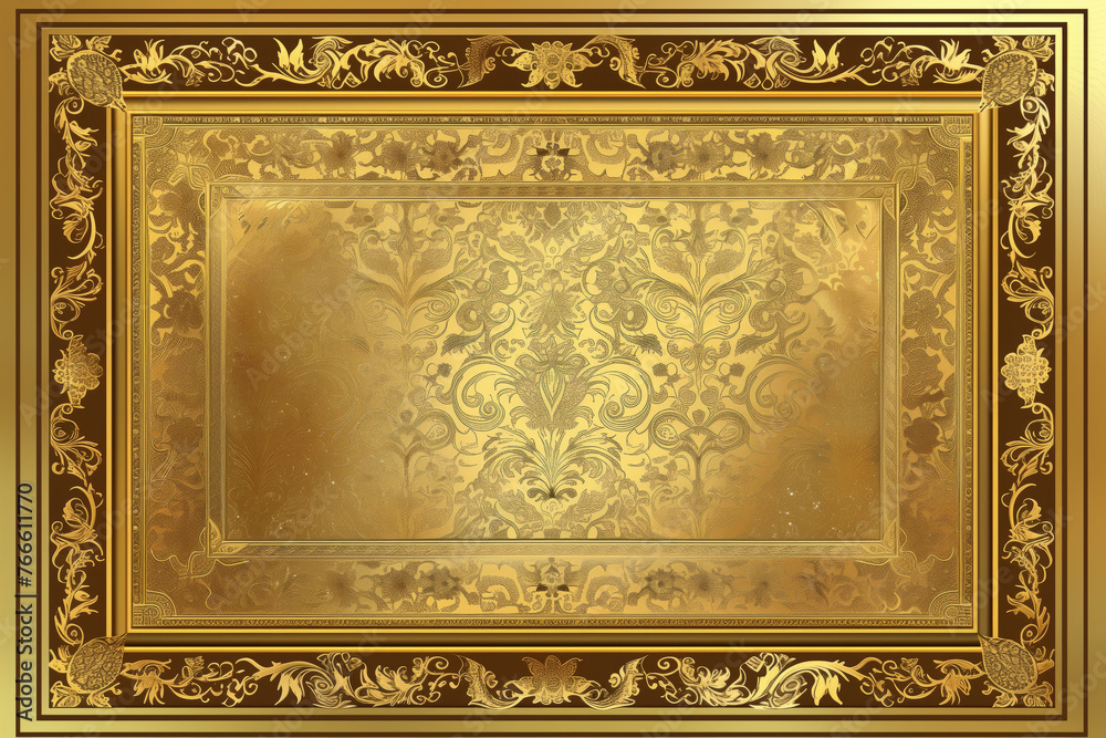 Rectangle subtle gold frame for web presentation, horizontal border in oriental style