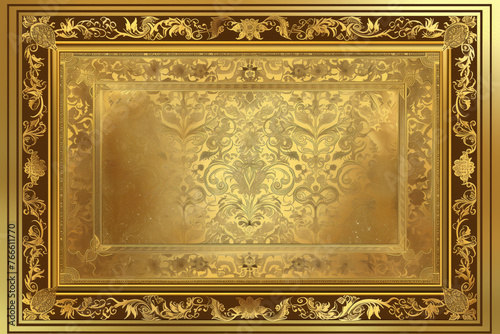 Rectangle subtle gold frame for web presentation, horizontal border in oriental style