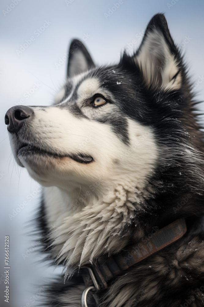 portrait of a siberian husky dog on the snow
