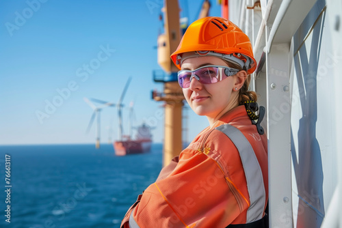 Worker in safety gear on an offshore platform