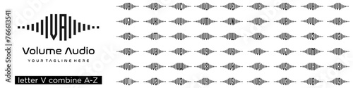 set of audio logo design combined letter V with A to Z and numbers from 1 to 9. vector illustration