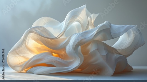 Obraz na płótnie An elegant digital render of a soft fabric drapery with a warm light source, suggesting serenity and fluidity, ideal for luxurious branding. w salonie