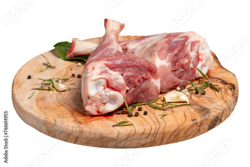 Lamb's shank. Butcher products. Lamb shank steak with bones isolated on white background. photo