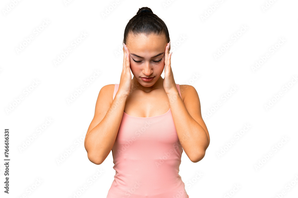 Young Arab woman over isolated background with headache Young Arab woman over isolated background with headache