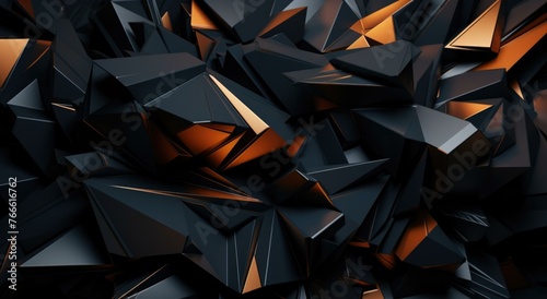 A black and gold background with many triangles. Generative AI. photo