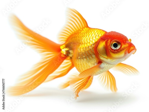 A goldfish is shown in a white background with no people. Generative AI.