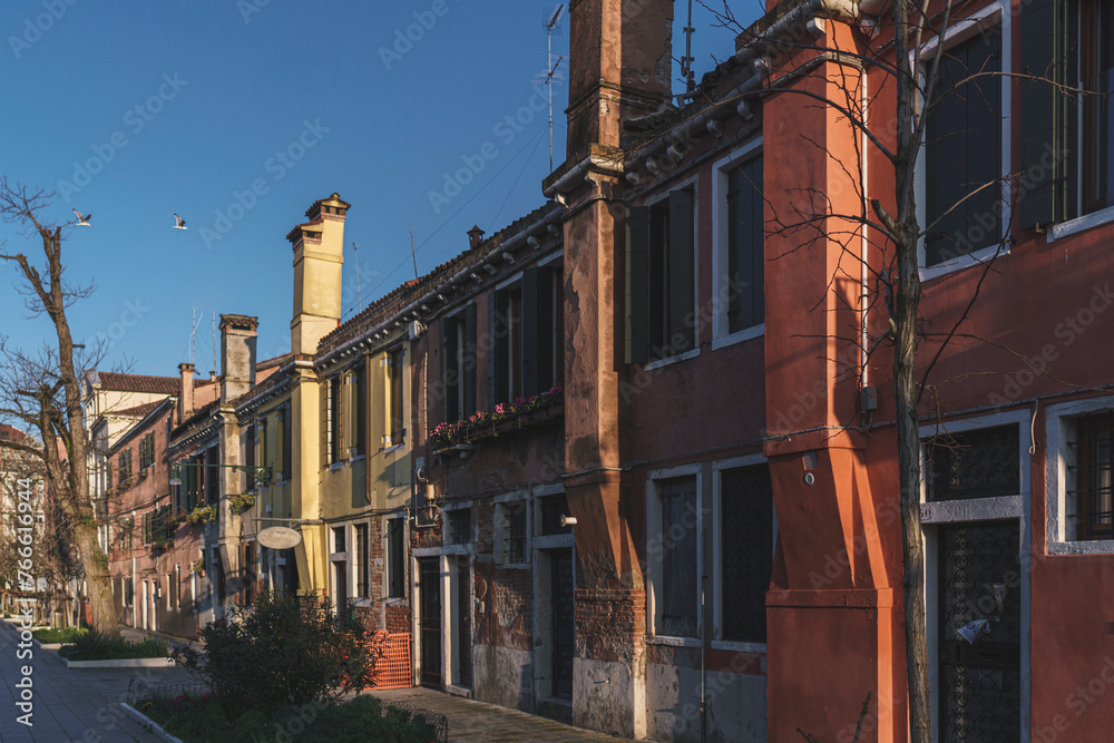Colorful houses on the steet of Dorsoduro, Venice