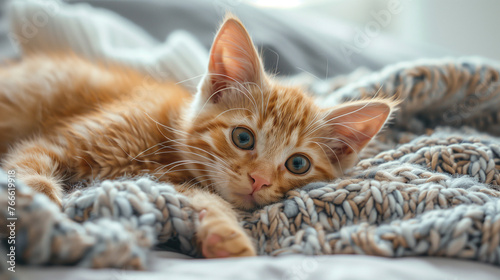 Orange Kitten Resting, Curious Eyes Peeking © Kordiush