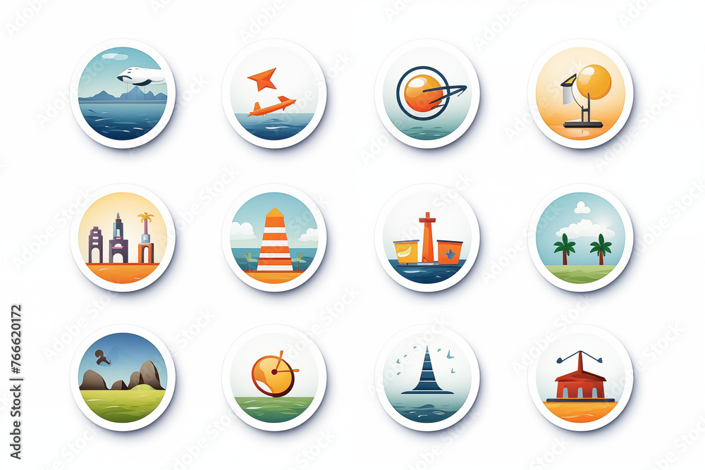 Set of icons for online travel shop, geography website on white background