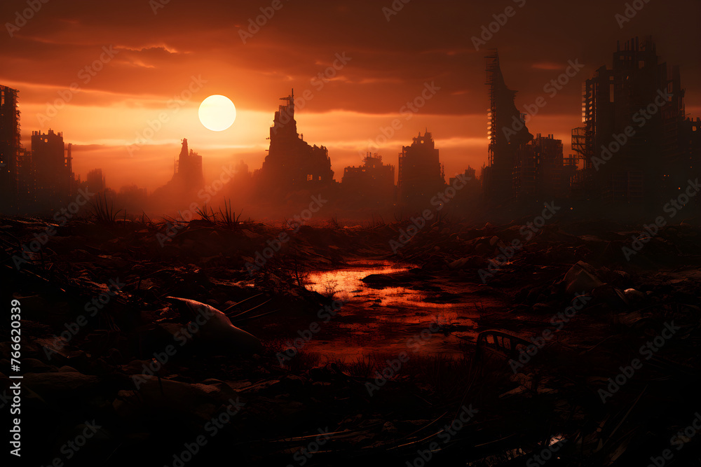 Apocalyptic Aftermath: A Bleak Vista of a Post-Apocalyptic Cityscape