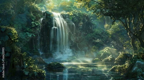 The beautiful natural view of the waterfall is truly amazingly refreshing AI generated image