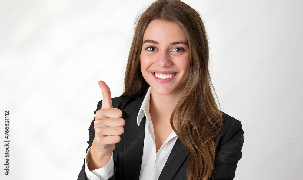 young businesswoman with tumb up on white background young businesswoman with tumb up on white background