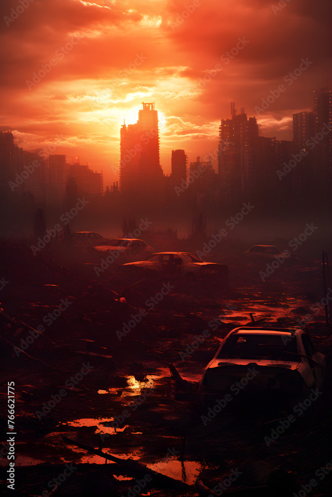 Apocalyptic Aftermath: A Bleak Vista of a Post-Apocalyptic Cityscape