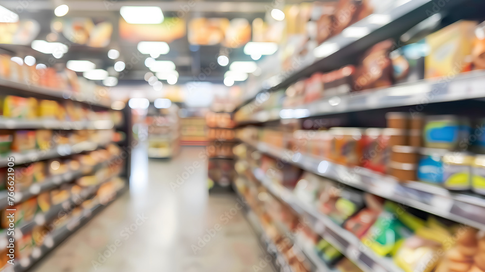 custom made wallpaper toronto digitalBlurred supermarket interior with fully stocked shelves, highlighting the concept of consumer choice.