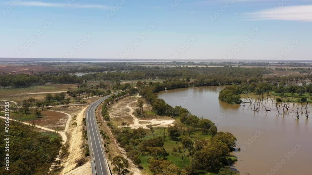 Interstate highway in South Australia crossing Murray river on a bridge at Wachtels lagoon.
