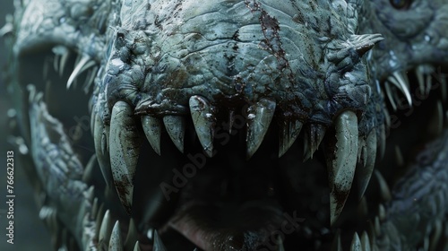 Close-up of a monster reptile mouth with sharp teeth AI generated image photo