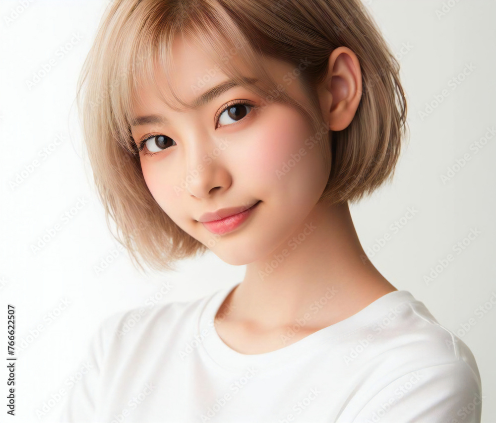 白いTシャツの美少女
