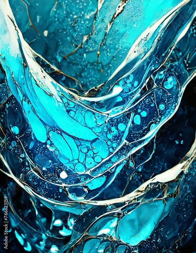 Ethereal Flow: Abstract Blue Water Background with Dark Broken Glass Effect photo