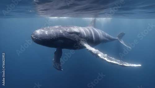 Majestic Blue Whale Swimming Gracefully In The Ope