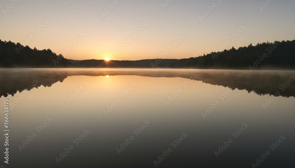 A Breathtaking Sunrise Over A Calm Lake Casting A