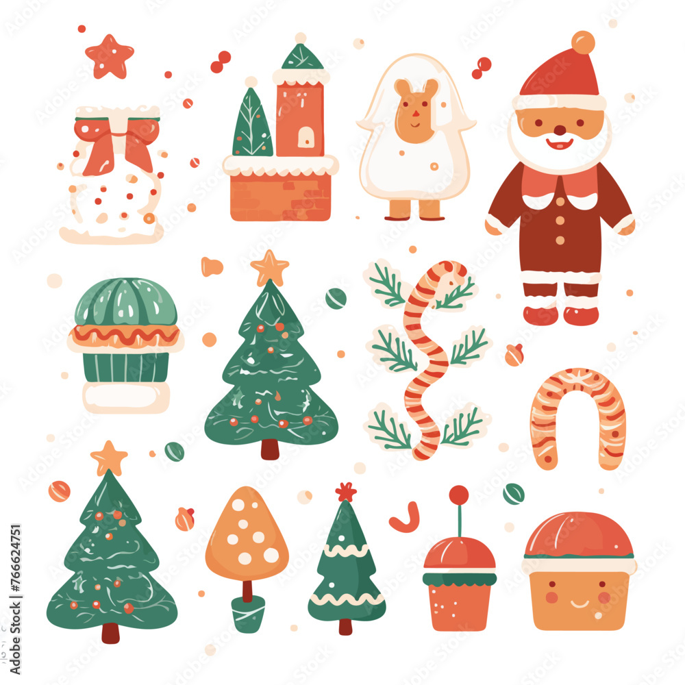 Christmas elements collection flat illustration. sa