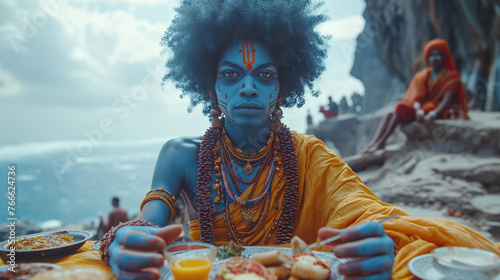 Blue afro Hindu god © zenzali