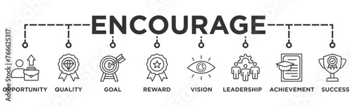 Encourage banner web icon illustration concept with icon of opportunity  quality  goal  reward  vision  leadership  achievement  success