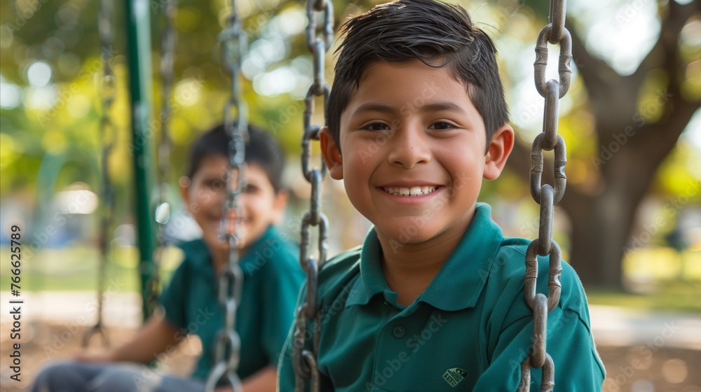 Smiling Hispanic boy enjoying a sunny day at the playground Smiling Hispanic boy enjoying a sunny day at the playground