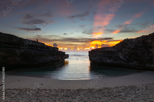 View of sunrise at Anse Bouteille located on the west coast of Rodrigues island 