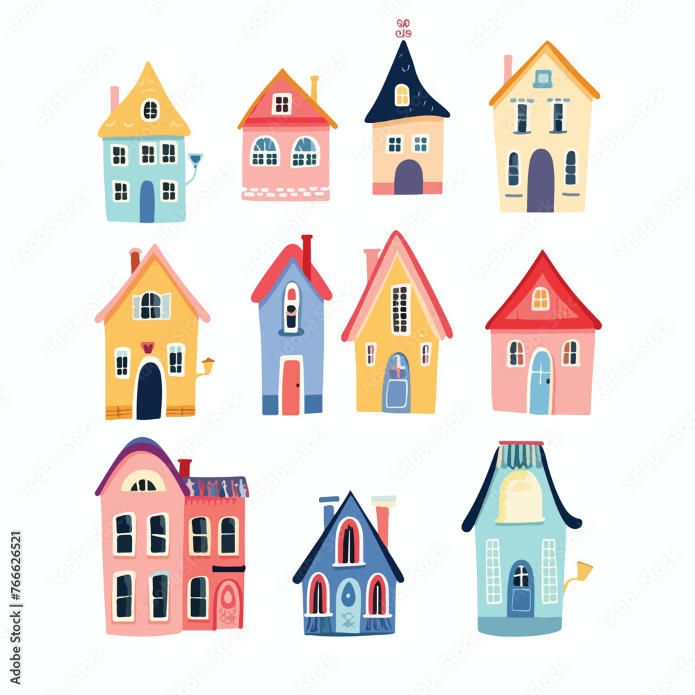 Colored houses. Sweet home card. Vector illustratio