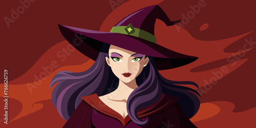 Portrait of a witch in a hat looking in front of her. a magical, mystical event. Concept - Walpurgis Night, Halloween, Sabbath, magic