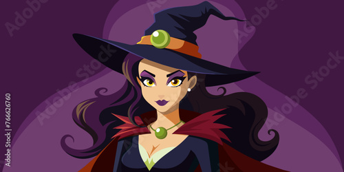 Portrait of a witch in a hat looking in front of her. a magical, mystical event. Concept - Walpurgis Night, Halloween, Sabbath, magic