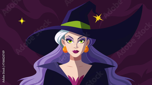 Portrait of a witch in a hat looking in front of her. a magical, mystical event. Concept - Walpurgis Night, Halloween, Sabbath, magic