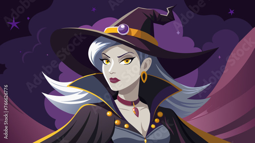 Portrait of a witch in a hat looking in front of her. a magical, mystical event. Concept - Walpurgis Night, Halloween, Sabbath, magic