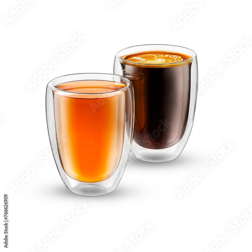 Two glass cups of tea and coffee isolated on white backgound © Elena Elizarova