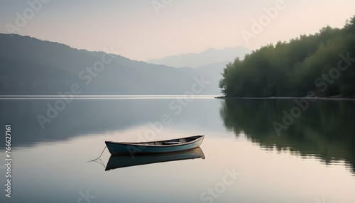 A Minimalistic Photograph Of A Single Boat On A Ca
