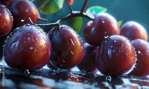 Morello cherries with water drops, macro photography ,hyperdetailed, hyperrealistic, 32 k , hyperréalisme realistic,cinematic lighting, design stage design, no text, realistic, volumetric lighting, ra photo