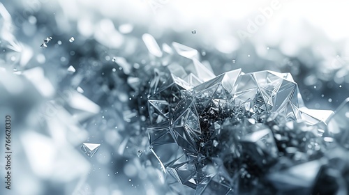 A monochromatic 3D artwork depicting a crystal structure with intricate details and a bokeh effect in the background.