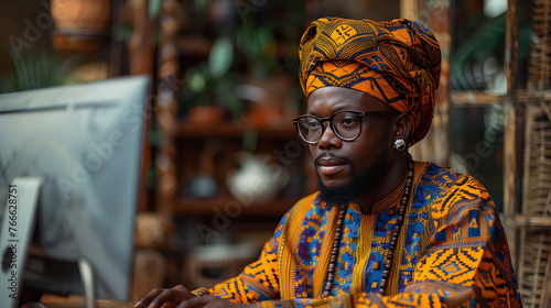 Homme africain, travailler depuis Internet en Afrique, sourire avec des lunettes, jeune barbu